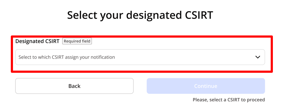 Drop-down listing the CSIRTs designated as coordinators